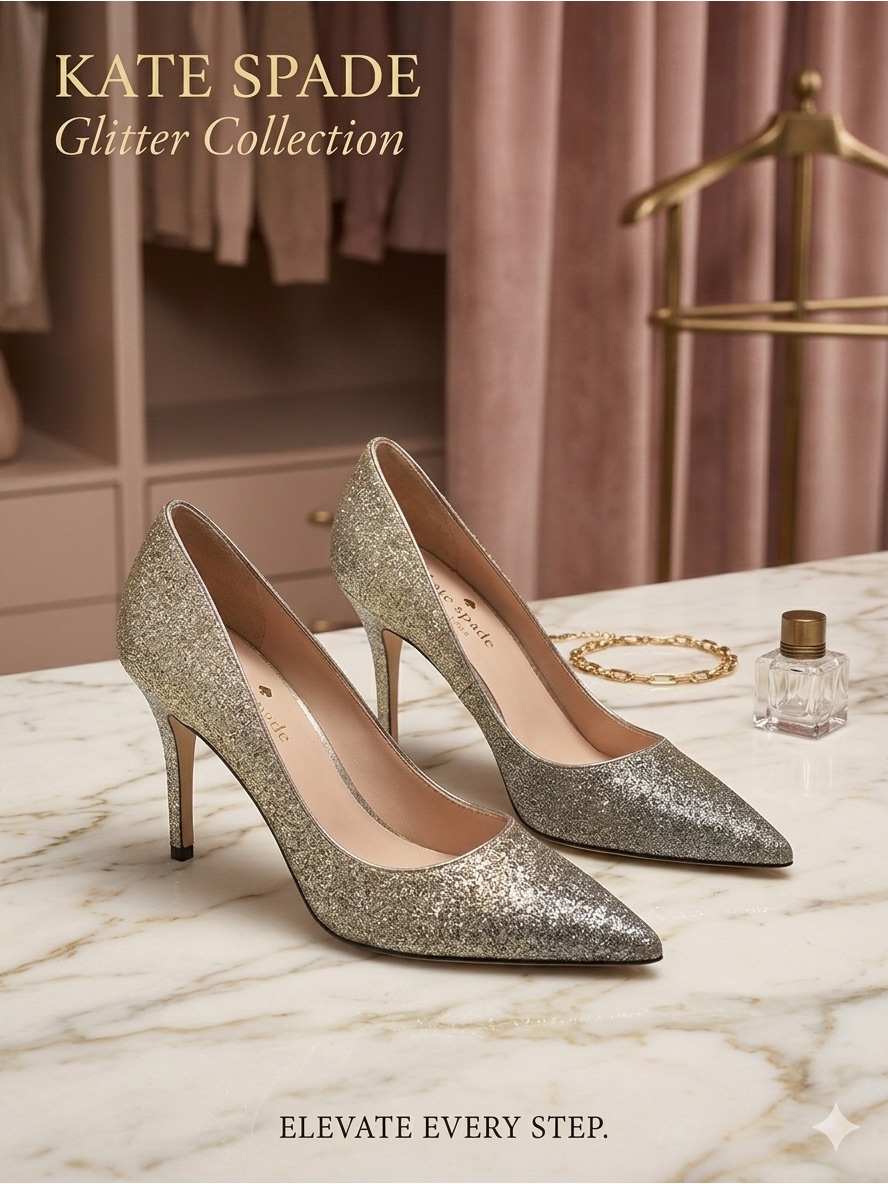 Kate Spade Licorice Pewter Degrade Glitter Heels Iob Size Women's 9.5